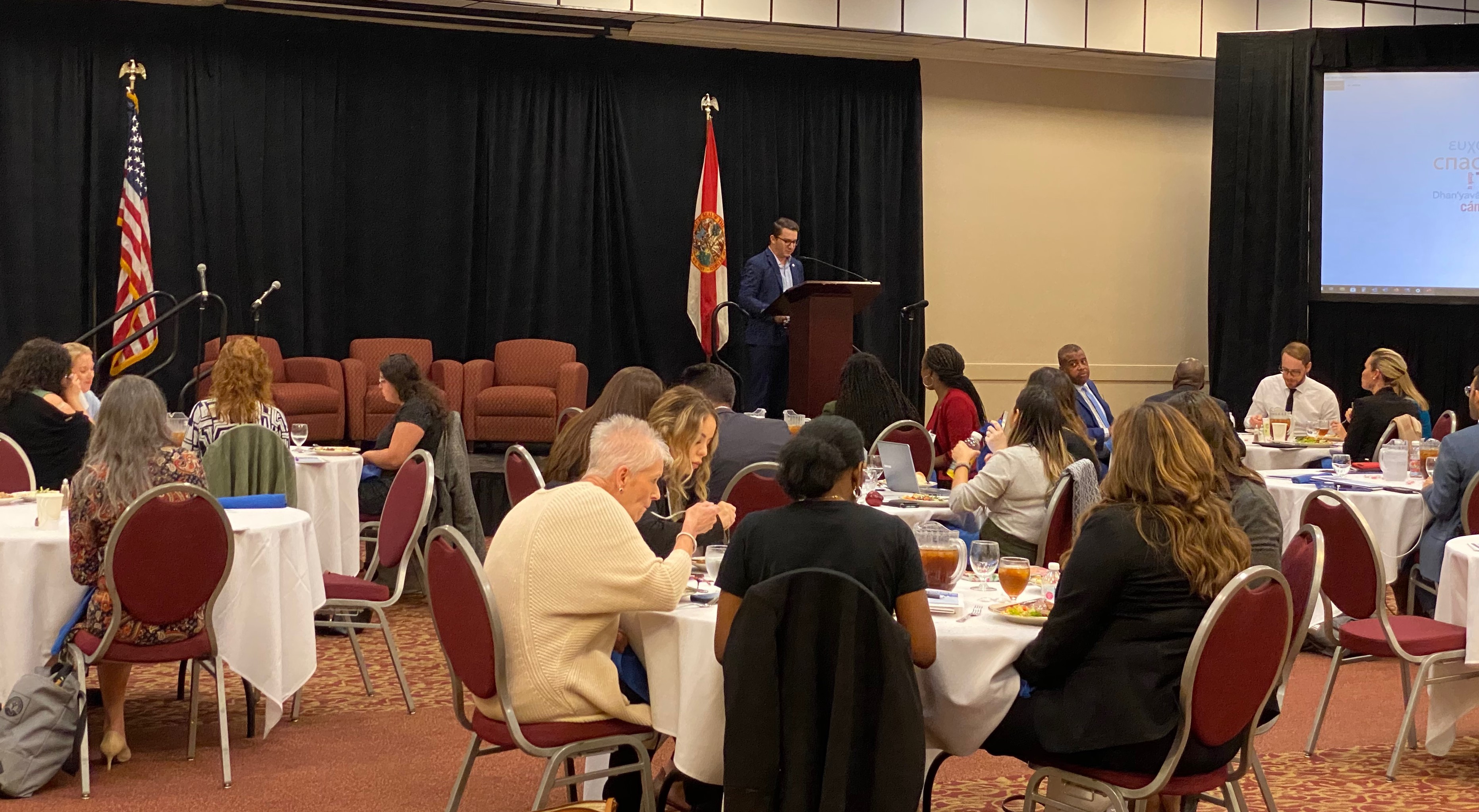 Kyle Baltuch, Sr. Vice Pres. of Equality of Opportunity, Florida Chamber of Commerce Foundation, addresses the group